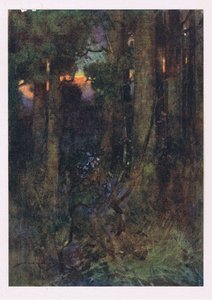 Te splątane lasy, gdzie ptaki zapomniały śpiewać, ale milczące nietoperze w sennych skupiskach trzymają się (litografia kolorowa) autorstwa William Lee Hankey