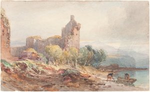 Zrujnowany zamek nad jeziorem autorstwa William Leighton Leitch