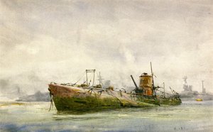 Poddana i wyrzucona na brzeg łódź podwodna, Portsmouth autorstwa William Lionel Wyllie