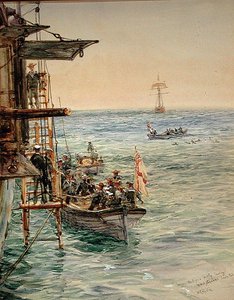 Eclipse Party Opuszcza H.M.S. Tezeusz, Santa Pola (akwarela na papierze) autorstwa William Lionel Wyllie