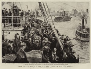 Od starego świata do nowego, przybycie do portu w Nowym Jorku autorstwa William Lionel Wyllie