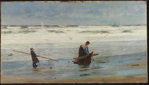 Zbieranie drewna dryfującego, Holandia, 1877 autorstwa William Lionel Wyllie