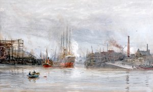 Ujście rzeki Kelvin (akwarela) autorstwa William Lionel Wyllie