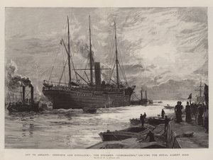 Do Ashanti, Good-Bye and Good-Luck! Parowiec Coromandel opuszcza Royal Albert Dock.