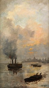 Zachód słońca nad Tamizą (olej na płótnie) autorstwa William Lionel Wyllie
