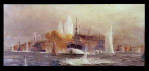 Bitwa jutlandzka w 1916 r. autorstwa William Lionel Wyllie