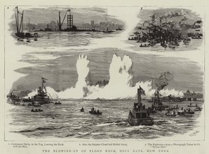 Wysadzenie Flood Rock, Hell Gate, Nowy Jork autorstwa William Lionel Wyllie