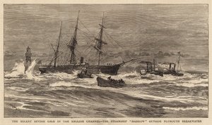 Ostatnia silna wichura w kanale La Manche, parowiec Hankow przed falochronem w Plymouth autorstwa William Lionel Wyllie