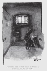 Newgate, jedna z cel, w której więzień czeka na proces (lito) autorstwa William Luker