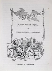 Strona tytułowa „Targowisko próżności, powieść bez bohatera” z autoportretem artysty i autora, wyd. 1848