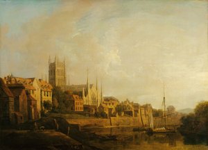 Widok katedry w Worcester z rzeki (olej na płótnie) autorstwa William Marlow