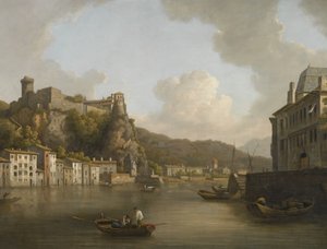 Francuski: Une vue du château de Pierre-Scize à Lyon Widok na zamek Pierre Encise nad Rodanem, Lyon autorstwa William Marlow