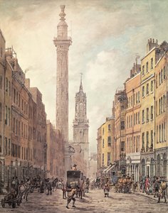 Vaizdas į Fish Street kalną, paminklą ir Šv. Magnusą Kankinį iš Gracechurch gatvės, Londonas, 1795 m. (ranka spalvota graviūra)polis