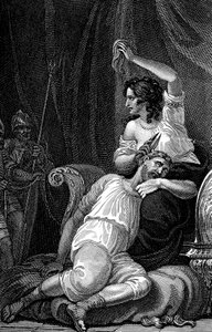 Dalila obcina włosy Samsonowi, tym samym odbierając mu siły, 1820