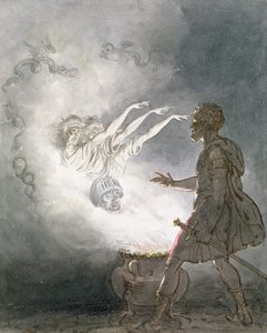 Makbet i objawienie się uzbrojonej głowy, akt IV, scena I, z "Makbeta" Williama Shakespeare