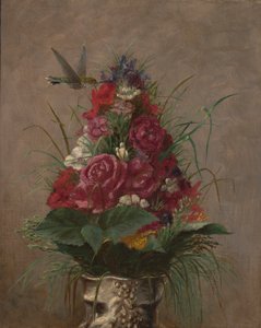 Kwiatowa martwa natura z kolibrem autorstwa William Merritt Chase