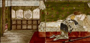 Szesnaście kafelków tworzy osiem ilustracji opowieści „Briar Rose”, 1862-1865. Artyści: William Morris, Sir Edward Coley Burne-Jones.