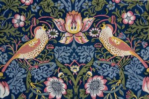 Złodziej truskawek. Tkanina dekoracyjna (detal). 1883 autorstwa William Morris