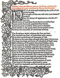 Kelmscott Press: Strona z The Tale of Beowulf wydrukowana czcionką Troy, c.1895, 1914. autorstwa William Morris