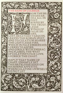 Gwałt na Lukrecji, z „Wierszy Williama Szekspira” opublikowanych przez Kelmscott Press autorstwa William Morris