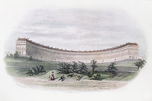 Royal Crescent, Bath, od strony parku, wyryte przez J. Shury, ok. 1840 r. autorstwa William N. Hardwick of Bath