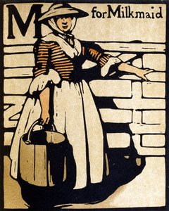 M jak Milkmaid, ilustracja z „Alfabetu”, wyd. William Heinemann autorstwa William Nicholson