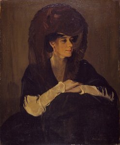 Portret pani Harrington Mann z brązowego welonu, 1905. autorstwa William Nicholson