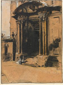 The Doorway of the old Ashmolean Museum, Oxford (pióro i atrament, czarna kreda i pranie z białym podwyższeniem na kalce kreślarskiej) autorstwa William Nicholson