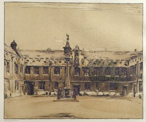 Front Quad of Corpus Christi College, Oxford (pióro i atrament z praniem na papierze) autorstwa William Nicholson