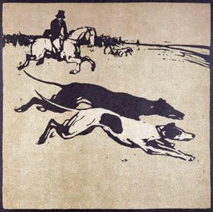 Miesiąc luty: Hare Coursing, z „Almanachu dwunastu sportów”, ze słowami Rudyarda Kiplinga, opublikowanym po raz pierwszy przez Williama Heinemana autorstwa William Nicholson