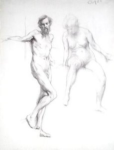 Studium mężczyzny i kobiety (ołówek na papierze) autorstwa William Orpen