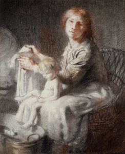 Biały łabędź (Grace and Kit) (pastelowo-czarna kredka) autorstwa William Orpen
