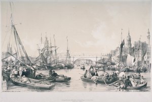 Widok na nowy most londyński z basenu Tamizy, 1841 autorstwa William Parrott