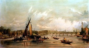 Most Waterloo z Zachodu z wyścigiem łodzi (lito) autorstwa William Parrott