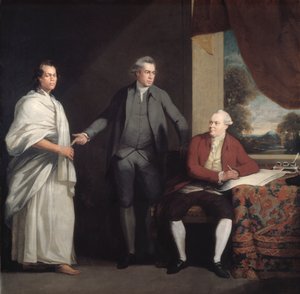 Omai, Joseph Banks i dr Daniel Solander, c1775-6.
