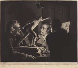 Trzy osoby oglądające Gladiatora przy świecach autorstwa William Pether after Joseph Wright