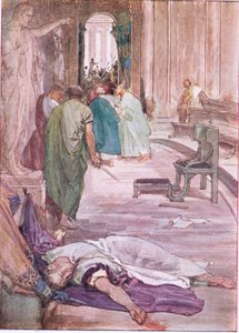 Morderstwo Cezara, z Plutarch Lives opublikowanego przez T C & E C Jack Ltd, lata 20. autorstwa William Rainey