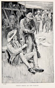 Yorke spotyka starego przyjaciela, ilustracja z „With Roberts to Pretoria: A Tale of the South African War” autorstwa G.A. Henty, wyd. Londyn, 1902 autorstwa William Rainey