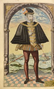 Emmanuel Philibert, książę Sabaudii, z Honor Military and Civil, William Segar, wyd. Robert Barker, Londyn, 1602 (ręcznie barwiony grawerunek)