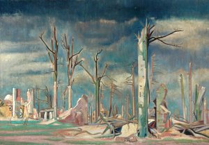 Aleja w Bourlon, Front Zachodni (olej na płótnie) autorstwa William Rothenstein