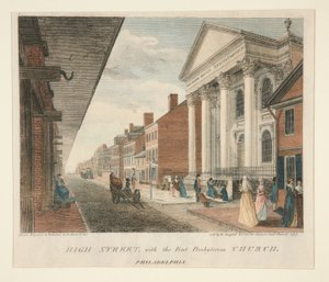 High Street z Pierwszym Kościołem Prezbiteriańskim w Filadelfii autorstwa William Russell Birch