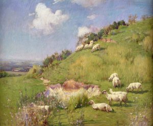 Owca na wzgórzu (olej na płótnie) autorstwa William Samuel Henry Llewellyn