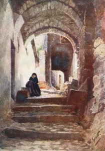 Ulica w Apricale (kolorowa litografia)