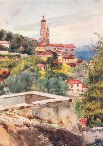 Stary kościół, Mentone (kolorowa litografia)