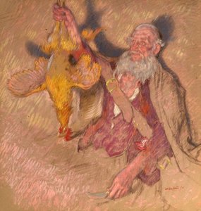 Studium mężczyzny trzymającego koguta dla Highland Raiders, 1918 (olej na papierze)