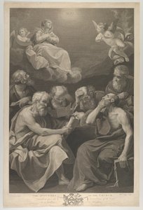 Lekarze kościoła konsultują księgi i dokumenty i kontemplują Dziewicę, która…, 1785