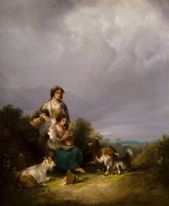 Dwie młode kobiety i kozy w krajobrazie, 1870.