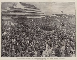 Historyczne derby, scena na trasie, kiedy książę Walii otrzymał Persimmon po wyścigu autorstwa William Small