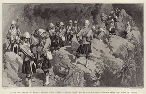 Po bitwie pod Dargai Gordon Highlanders sprowadzają zabitych i rannych Gurkhów z miejsca akcji