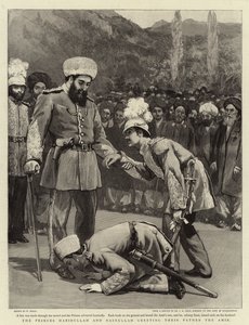 Książęta Habibullah i Nasrullah witają swojego Ojca Amir autorstwa William Small